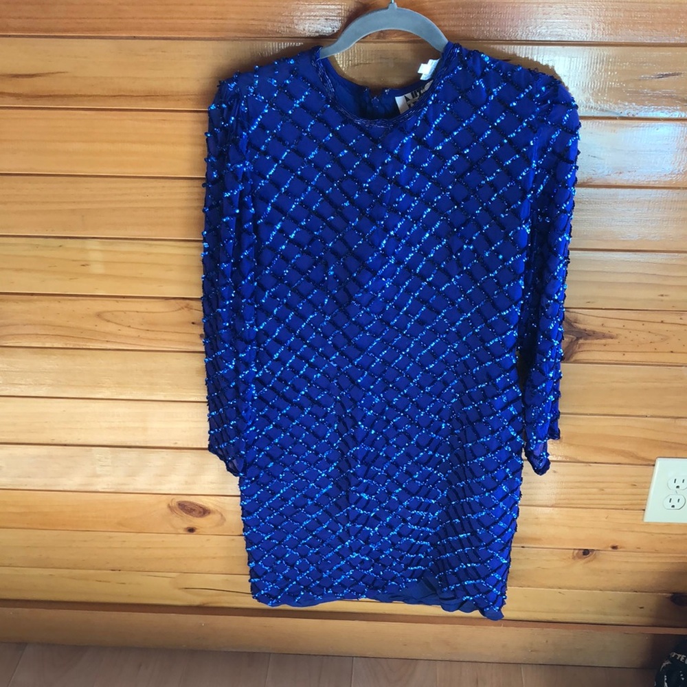 Nite Lime- Royal Blue Vintage Sequin Mini Dress
